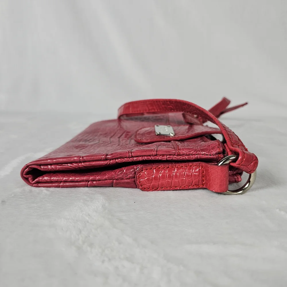 Nine West Red Mock Croc Faux Leather Crossbody Bag Purse Adjustable Strap